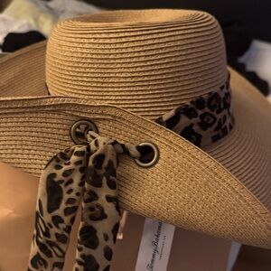Michael Kors Tan Hat with Leopard Print Band